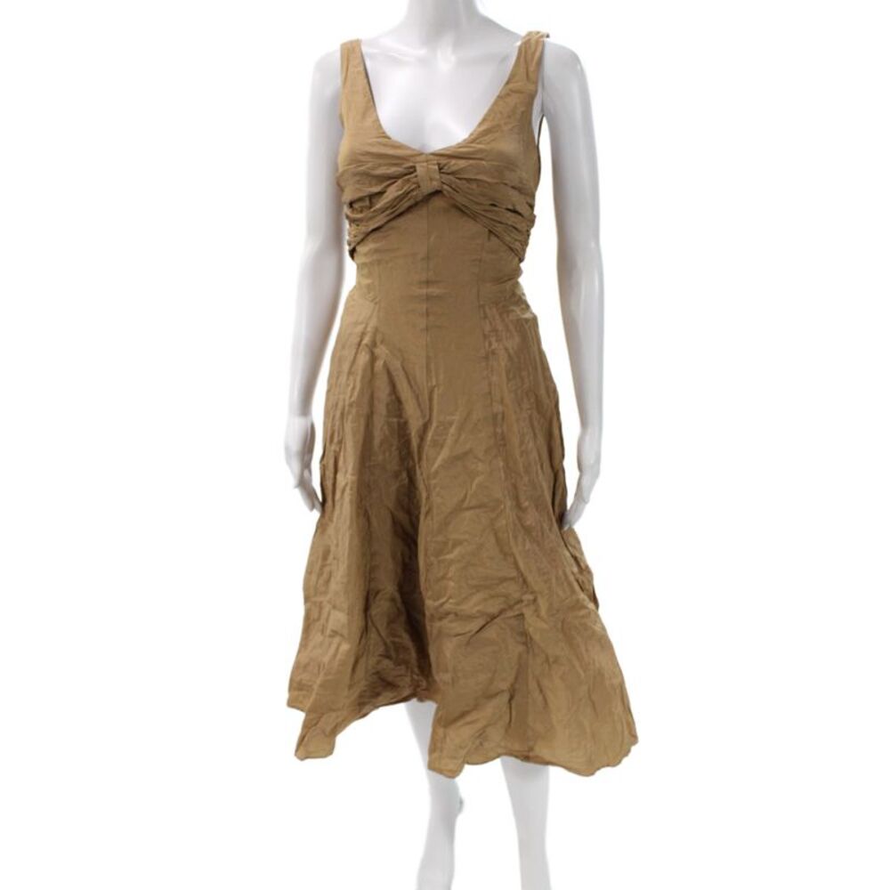 Nicole Miller Collection Womens Fit & Flare Brown Midi Dress Sleeveless Size 0